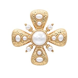 Antique Style Pearl Cross Brooch